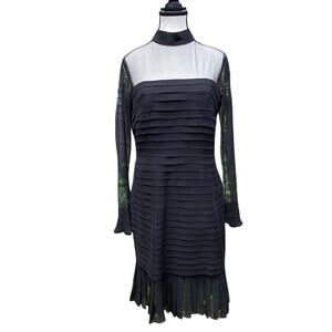 Roland Nivelais Women Black Size 12 Silk Tiered Sheer Long Sleeve Cocktail Dress
